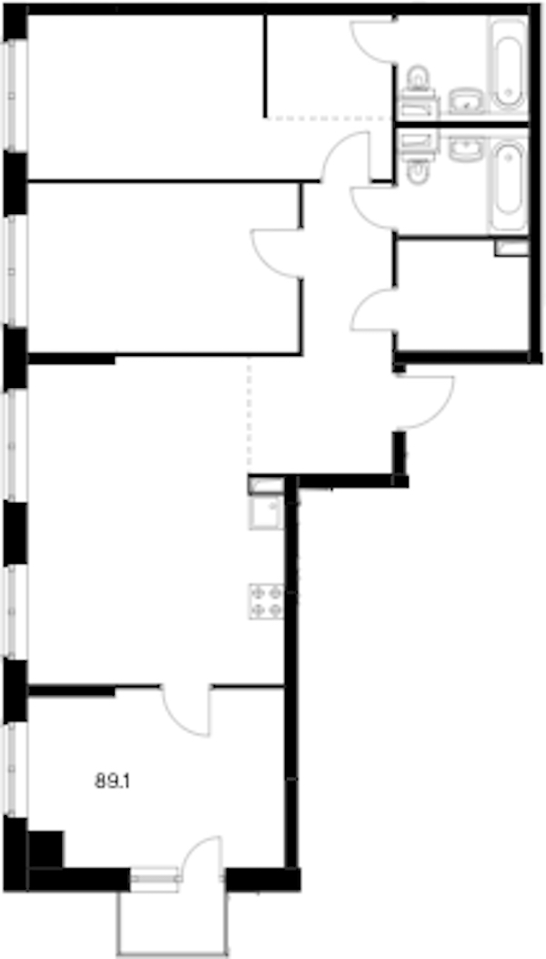 3-комнатная квартира 89.1 м², 7/12 эт., ЖК «Шкиперский 19»
